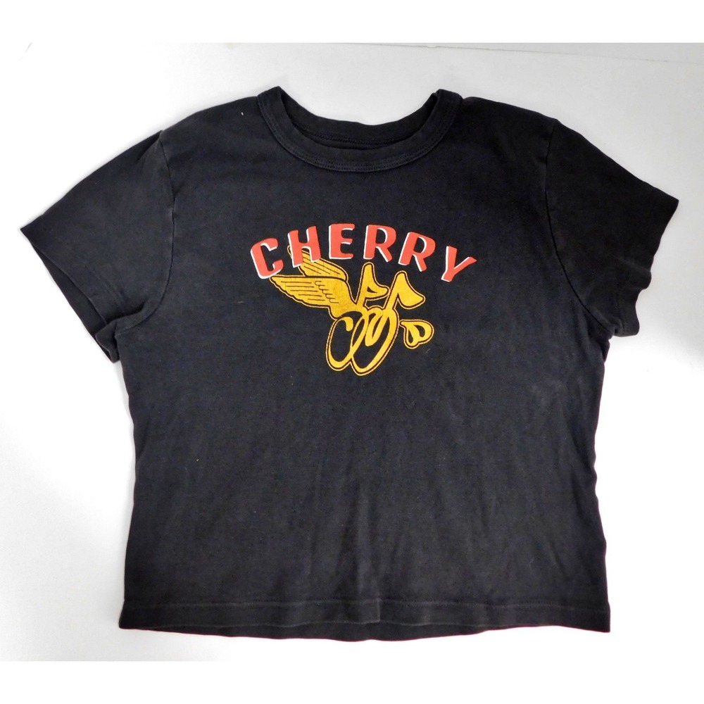 Cherry Los Angeles Winged Logo Black Cropped T-Shirt sz S